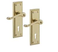 Golden Grace Georgian Lever Lock Handle 150mm x 48mm, Polished Brass | Includes spindle and screws for quick installation, with a polished brass finish on metal to refresh interior doors.