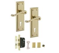 Golden Grace Georgian Lever Lock Handle Set, 150x48mm Polished Brass