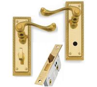 Golden Grace Georgian Polished Brass Toilet Bathroom Internal Handles + Bathroom Lock And Hinges
