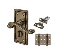Golden Grace Georgian Privacy Door Handle Set Antique Brass Finish with Hinges
