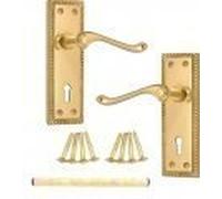 Golden Grace Georgian Scroll Lever Lock Handles, Polished Brass, 150x48mm | Includes matching fixing screws for straightforward installation, built with a durable brass finish over sturdy metal.
