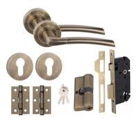 Golden Grace Indiana 70mm Key Lock Door Handle Set, Antique Brass