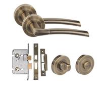Golden Grace Indiana Bathroom Door Handle Set Mortise Lock, Antique Brass