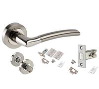 Golden Grace Indiana Bathroom Door Handles Dual Nickel/Chrome Finish | Includes hinges, tubular latch, screws, and a thumb turn spindle for a quick, all-in-one bathroom door upgrade.