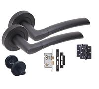 Golden Grace Indiana Bathroom Door Handles, Matt Black Finish | Includes mortise lock, thumbturns, spindle and matching screws for an all-in-one setup on interior doors.