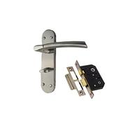 Golden Grace Indiana Bathroom Handles, Satin/Polished Nickel 182x45mm | Includes 64mm mortise lock, 7.9mm spindle, thumbturn and screws. Stainless steel levers supplied as a pair for new doors.
