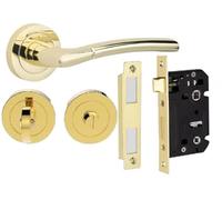 Golden Grace Indiana Design Bathroom Door Handles Set in Polished Brass Finish with Thumbturn & Mortise Lock, Classic