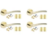 Golden Grace Indiana Design Door Handles in Polished Brass Finish with Tubular Latch & 1 Pair of 3" Ball Bearing Hinges - 4 Sets