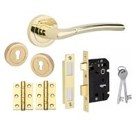 Golden Grace Indiana Door Handle Key Lock Set with Hinges, Polished Brass