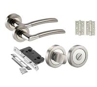 Golden Grace Indiana Door Handle Lever Latch Pack, Dual Chrome Finish | Includes 3-inch ball bearing hinges, a 64mm mortise lock and keys with a screw-on rose to cleanly conceal fixings.