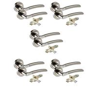 Golden Grace Indiana Door Handles 64mm Latch 5 Sets Dual Chrome | Supplied as a 5-set pack complete with bolt-through latches, spindles and wood screws; features concealed fixings.