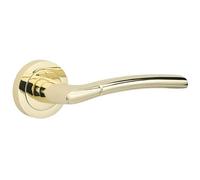Golden Grace Indiana Door Handles in Polished Brass, 1 Pair | Mounted on a sleek rose base for interior doors, offering a solid, comfortable grip and highly durable construction.