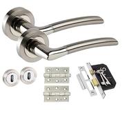 Golden Grace Indiana Door Handles Key Lock Set, Duo Chrome Finish | Supplied with matching 75mm hinges, a spindle, and concealed screw-on roses for a quick, neat and tidy installation.