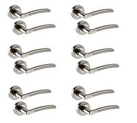 Golden Grace Indiana Door Handles Lever Latch Satin Stainless Steel 6 Pairs | Supplied with spindles and screws for quick setup. Sprung curved lever on round rose operates smoothly on internal doors.