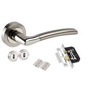 Golden Grace Indiana Door Handles on Round Rose, Dual Finish Lock Pack | Includes 3-lever lock, 2 keys and fixings for easy installation, offering a concealed metal design for home security.