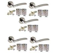 Golden Grace Indiana Door Handles, Satin Nickel/Polished Chrome Finish | Includes 5 tubular latches, hinges, and screws for hassle-free installation, offering a tidy look with sprung levers.