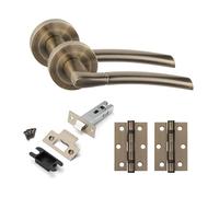 Golden Grace Indiana Door Handles Set, Latch & Hinges, Antique Brass, 1 Set