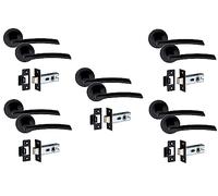 Golden Grace Indiana Door Handles with 2.5" Latch, 5 Pairs, Matt Black
