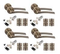 Golden Grace Indiana Door Handles with Latch & Hinges, Antique Brass 4 Sets