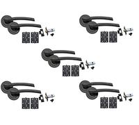 Golden Grace Indiana Door Handles with Latch & Hinges, Black Nickel 64mm | Supplied as 5 complete sets on round rose with heavy-duty ball bearing hinges, spindles, and fixing screws.