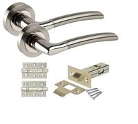 Golden Grace Indiana Duo Finish Door Handles Rose Latch, Duo Chrome Finish | Includes screws, hinges, and a 64mm spindle to fit standard UK doors, with concealed fixings for a tidy, modern finish.