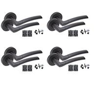 Golden Grace Indiana Lever Door Handles, Matt Black Finish, 4 Pairs