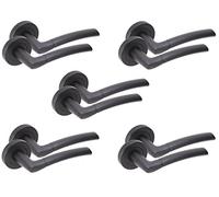 Golden Grace Indiana Lever Latch Door Handles, Matt Black Finish | Includes spindle and screws for quick installation, providing a sleek rose mount style in a convenient 5-pair pack.