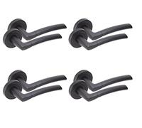 Golden Grace Indiana Lever Latch Door Handles, Matt Black Finish | Supplied as 4 pairs complete with spindles and screws, offering durable metal construction to easily update multiple doors