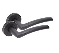 Golden Grace Indiana Lever Latch Door Handles on Rose, Matt Black Finish | Supplied with spindle and screws for quick installation, with 1 pair of metal handles to update home interior doors.