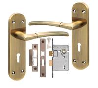 Golden Grace Indiana Lock Door Handle Set, Antique Brass, Key Lock Set
