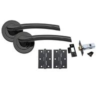 Golden Grace Indiana Style Modern Door Handles On Round Rose in Polished Black Nickel Finish with Ball Bearing Hinges & 64mm Tubular Latch
