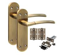 Golden Grace Indiana Victorian Door Handle Set, Antique Brass 1 Pair | Includes 2.5" tubular latch, ball bearing hinges, spindle, and fixing screws for hassle-free installation.
