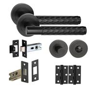 Golden Grace Knurled Diamond Cut T-Bar Bathroom Door Handle Set Thumbturn and Dead Bolt Ball Bearing Hinges Matt Black