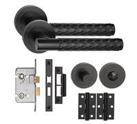 Golden Grace Knurled Diamond Cut T-Bar Bathroom Door Handle Set Thumbturn and Mortise Lock BB Hinges Matt Black