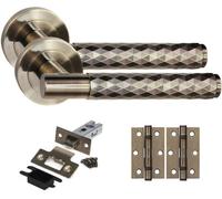 Golden Grace Knurled Diamond Cut T-Bar Bathroom Internal Door Handle Set Thumbturn And Dead Bolt Bb Hinges Antique Brass