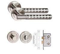 Golden Grace Knurled Diamond Cut T-Bar Bathroom Internal Door Handle Set Thumbturn And Mortise Lock Satin Nickel