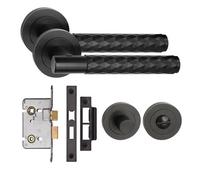 Golden Grace Knurled Diamond Cut T-Bar Bathroom Internal Door Handle Set Thumbturn And Mortise Lock Matt Black