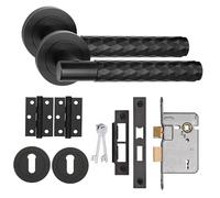 Golden Grace Knurled Diamond Cut T-Bar Door Handle, Key Lock Set | Includes spindle, screws, and a sleek 52mm diameter round rose plate to upgrade home aesthetics with a clean modern finish.