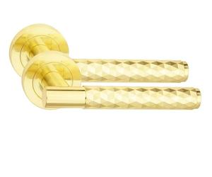 Golden Grace Knurled Diamond Cut T-Bar Door Handles, Satin Brass, 1 Pair | Includes spindle and screws for quick installation, mounted on a sleek 52mm diameter round rose to refresh your doors.