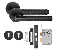 Golden Grace Knurled Diamond Cut T-Bar Lock Internal Door Handle Set 3 Lever Lock Set Matt Black Finish