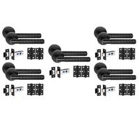 Golden Grace Knurled Door Handles with Latch and Hinges, 5 Sets Matt Black