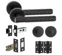 Golden Grace Knurled Hex Cut T-Bar Bathroom Door Handle Set Thumbturn and Dead Bolt Ball Bearing Hinges Matt Black