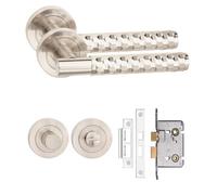 Golden Grace Knurled Hex Cut T-Bar Bathroom Internal Door Handle Set Thumbturn And Mortise Lock Satin Nickel