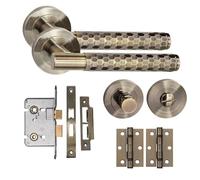 Golden Grace Knurled Hex T-Bar Bathroom Door Handle Set, Antique Brass
