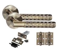 Golden Grace Knurled Hex T-Bar Door Handles with Latch & Hinges, 1 Set