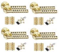 Golden Grace Knurled Hex T-Bar Handles Latch & Hinge, Satin Brass 4 Sets