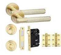 Golden Grace Knurled T-Bar Bathroom Internal Door Handle Set Thumbturn And Dead Bolt Bb Hinges Satin Brass