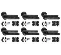 Golden Grace Knurled T-Bar Door Handles & Hinges, 6 Sets, Matt Black