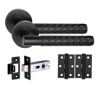 Golden Grace Knurled T-Bar Door Handles with Hinges, Matt Black, 1 Set