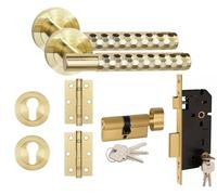Golden Grace Knurled T-Bar Handle Set, Satin Brass Euro Thumbturn Key